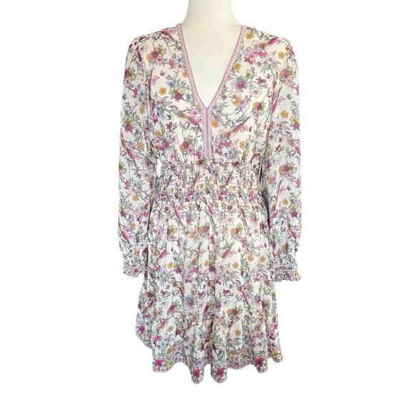 Max Studio Geometric Floral Print Smocked Dress Pink Romantic Boho Floral M - Picture 1 of 15